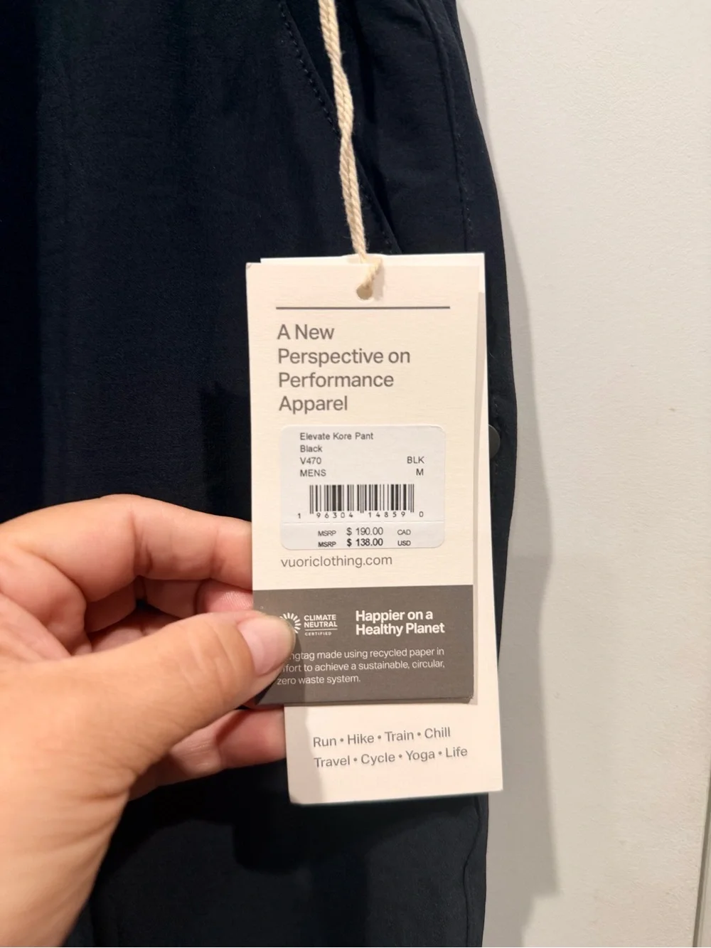 Vuori Elevate Kore Pant Men’s Medium Black NWT